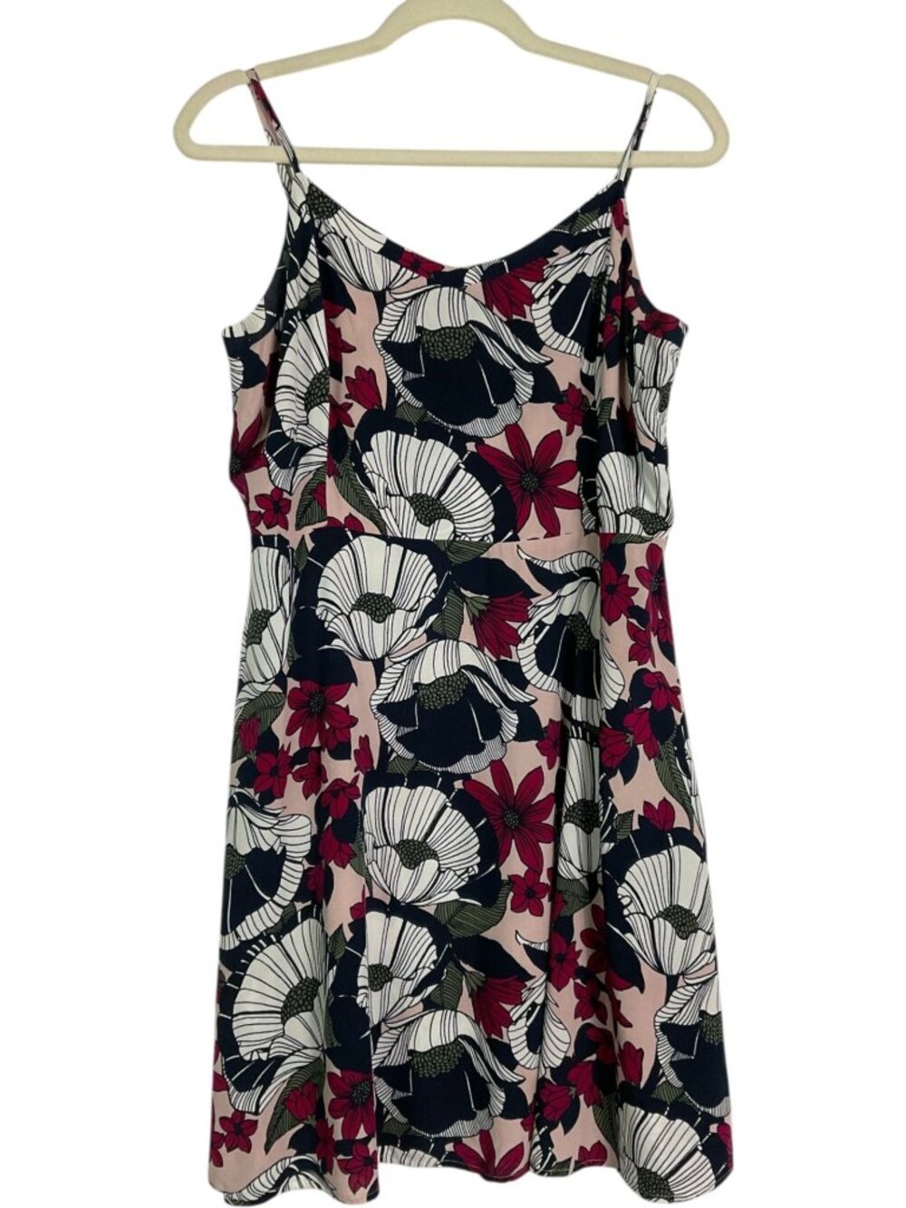 LOFT Outlet Floral Fit & Flare Sundress Size 12 Petite Pink Rayon Spaghetti Strp
